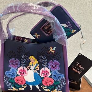 NWT Disney Loungefly Disney Alice in Wonderland Shoulder Bag Tote & Wallet